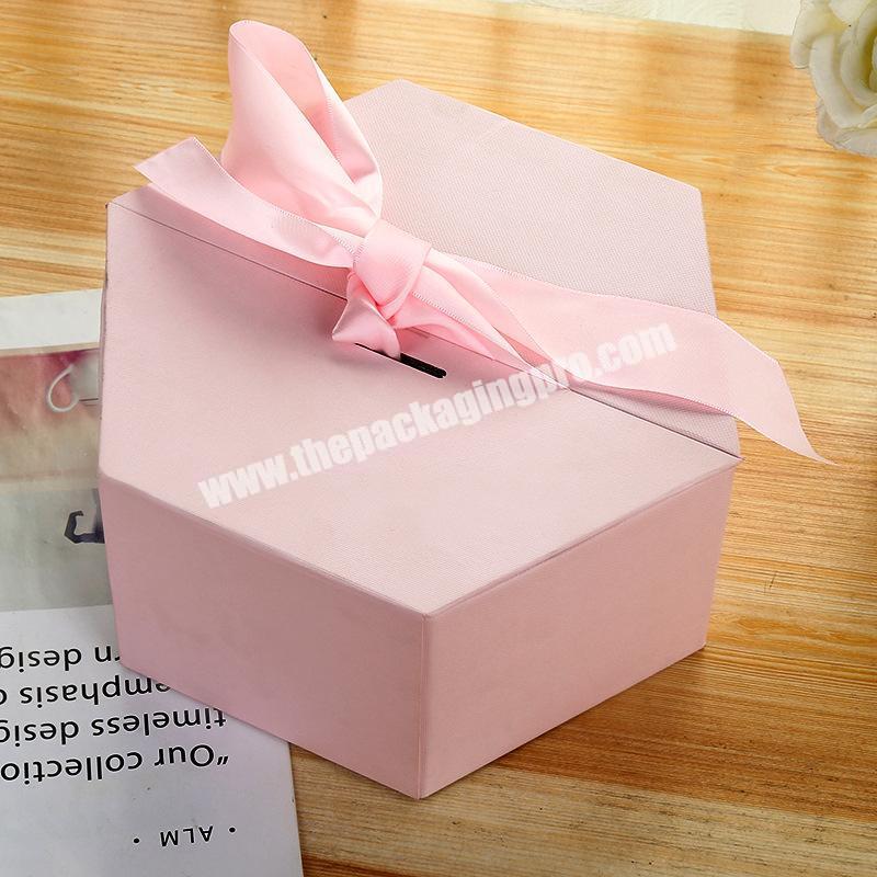Valentine's Day Hexagon Black Surprise Gift Box With Ribbon Brand Shipping Packaging Packing Gift