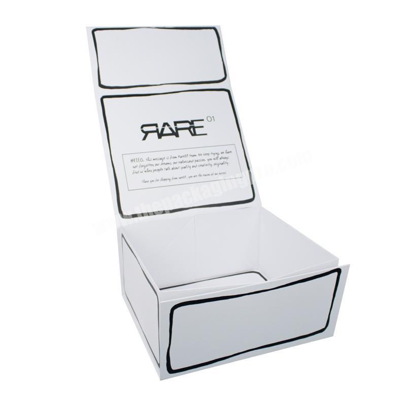 White Luxury Collapsible Gift Box Magnet Closure Foldable Cardboard Paper Gift Boxes With Black Printing