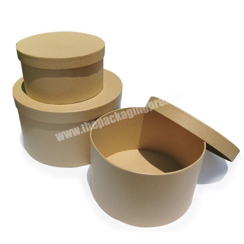 Wholesale 3 Sizes Eco Friendly Brown Rigid Cardboard Round Flower Hat Cylinder Gift Packaging Box With Lid