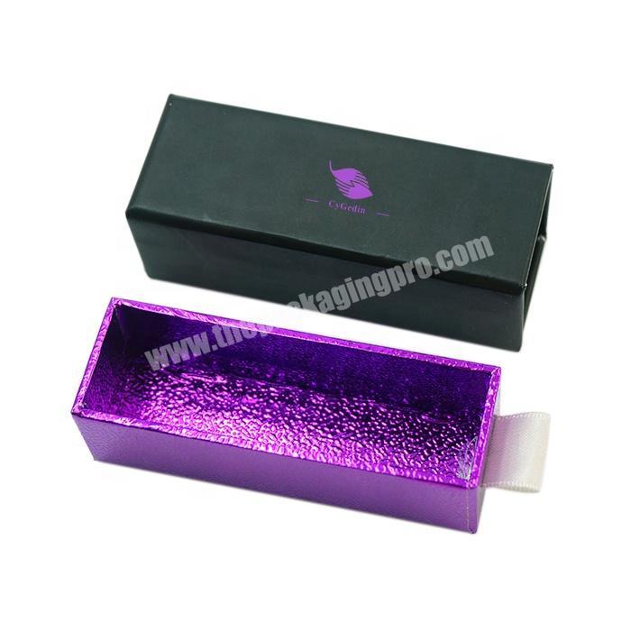 Wholesale Custom Logo Luxury Small Purple Sliding Lipstick Packing Drawer Cardboard Paper Packaging Gift Box With Ribbon