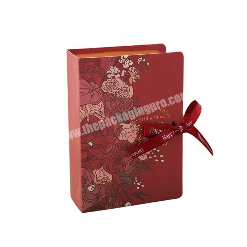 Wholesale Fancy Printed Book Shape Foldable Ribbon Wedding Gift Paper Box For Packaging Chocolate Candy