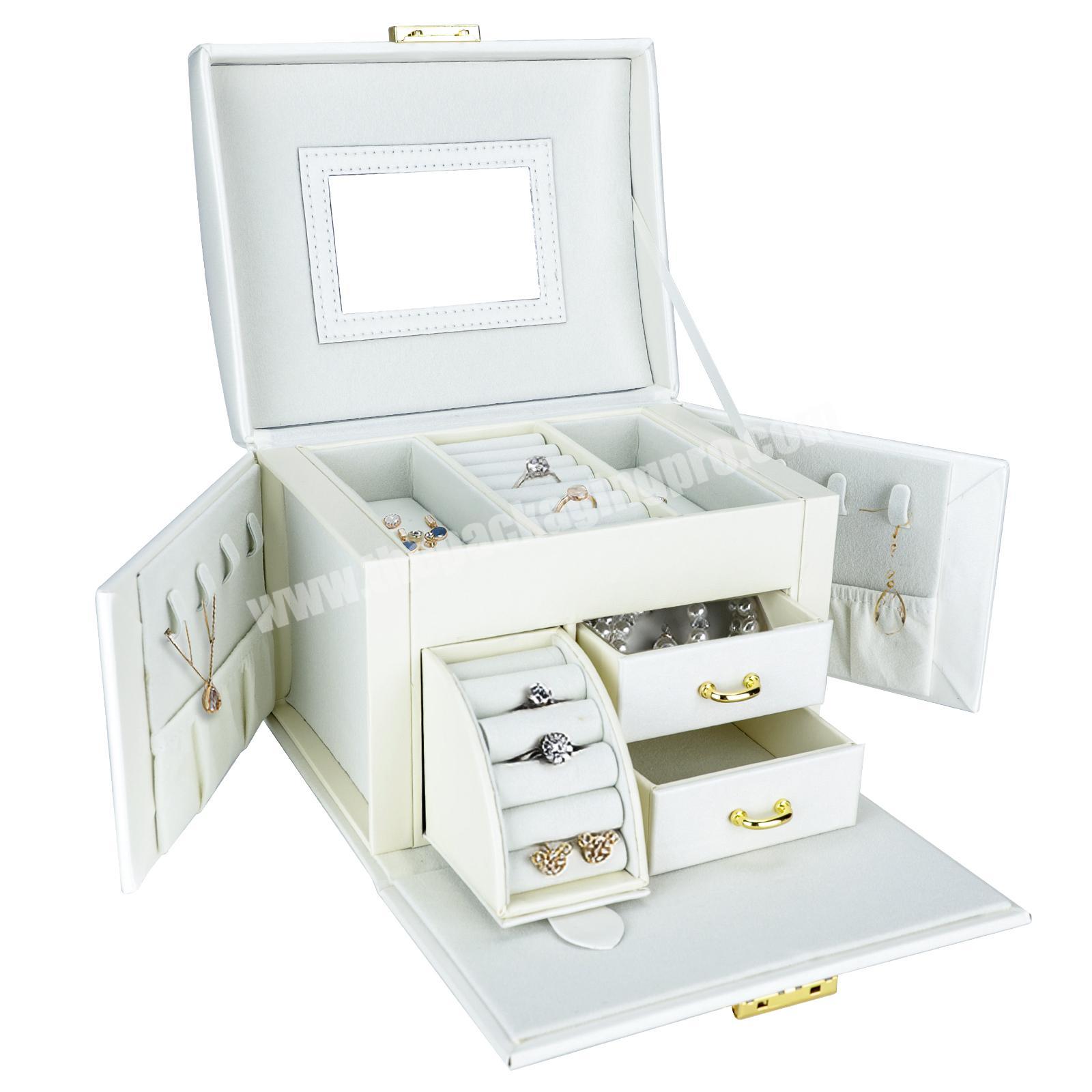 Wholesale Fashion Large Volume Jewelry Box 3 Layers PU Jewellery Storage Case with Lock