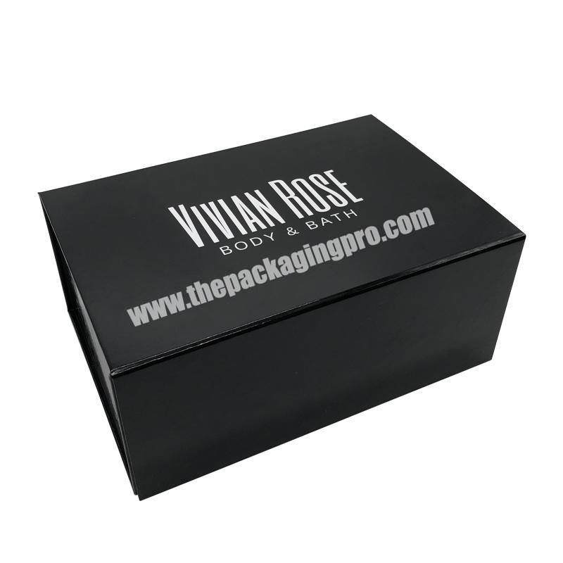 Black Cardboard Gift Closure Packaging Foldable Paper Collapsible Shoe Close Lid Magnetic Box Custom Logo