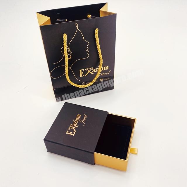 Wholesale Gold Stamping Bags Black Custom Luxury Brown Gift Jewelry Craft Packaging Paper Bag With Jewelry Drawer Box