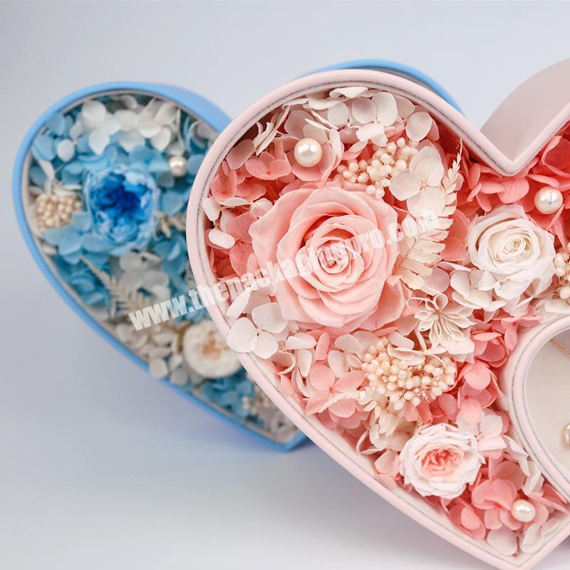 Wholesale Luxury Blue Pink Velvet Paperboard Flower Box Love Heart Shaped Box for Flowers