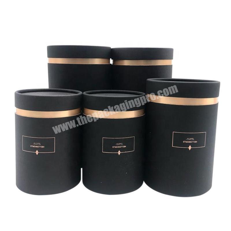 Wholesale Luxury Round Candle Jar Packaging Black Gift Tube Box Gold Stamping Custom Logo Candle Packaging Cylinder Box