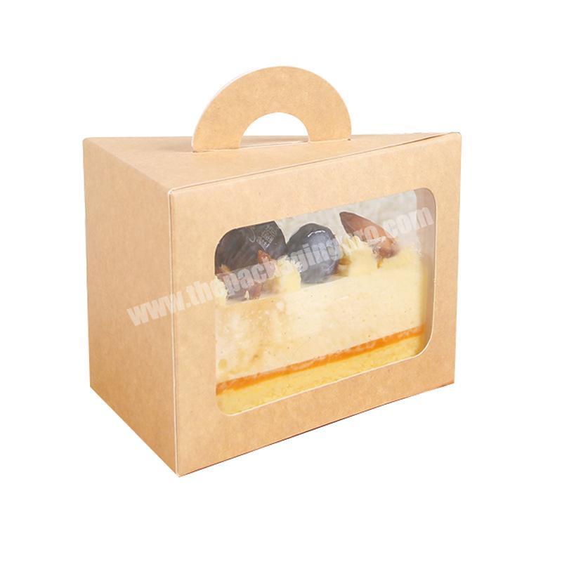 Wholesale Packaging Bakery Dessert Triangle Paper Foldable Cake Boxes With Window And Handle