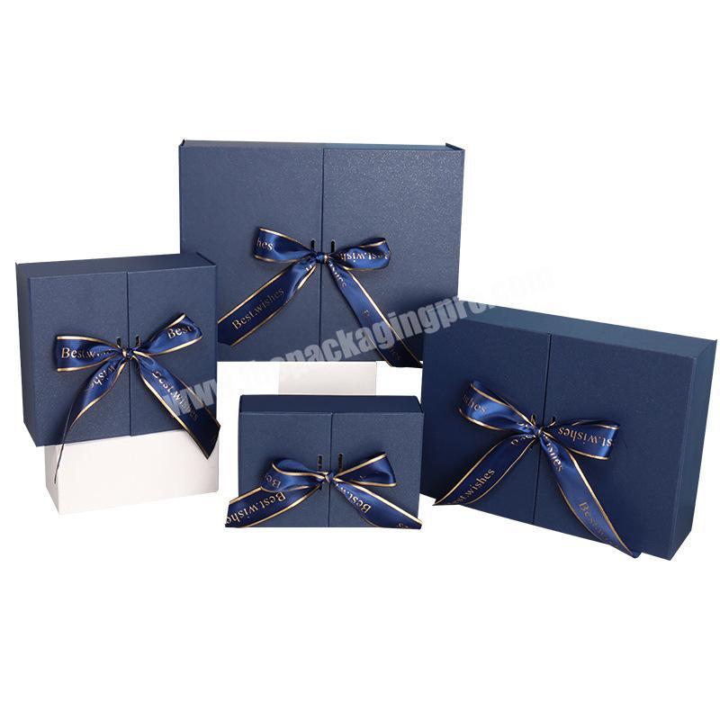 Wholesale  custom logo gift cardboard boxes Double door gift mailer box with ribbon