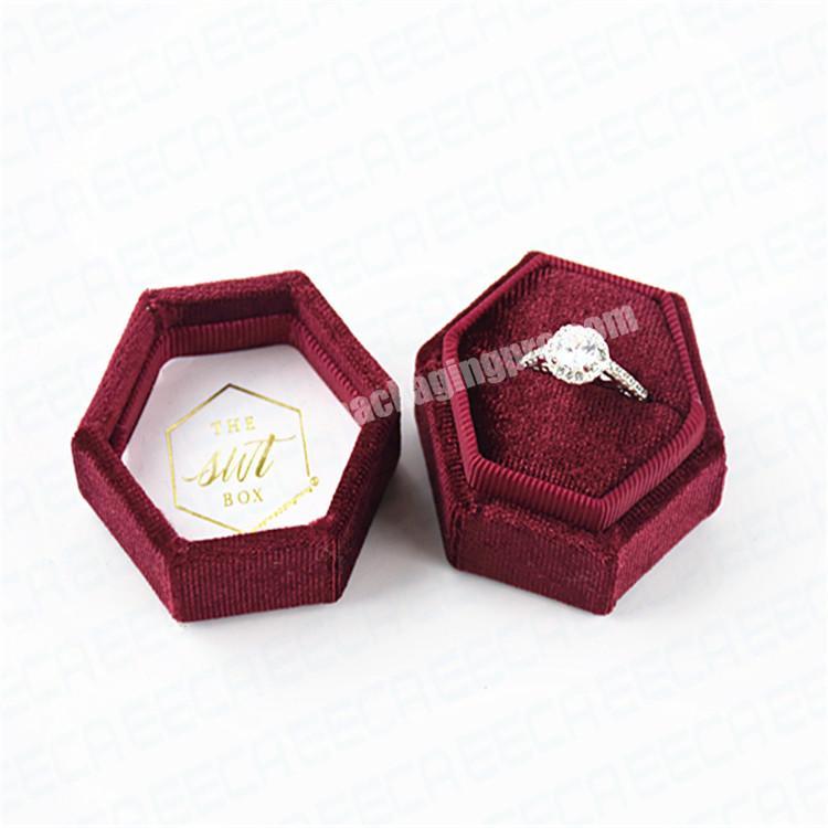 Wholesale custom logo mini velvet necklace earring bracelet ring jewelry packaging box luxury hexagon wedding ring jewelry box
