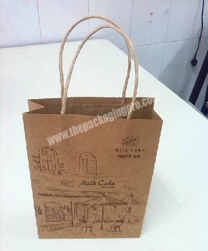 Wholesale customized Kraft Paper Take Away Bags With External Flat Paper Tape Handles