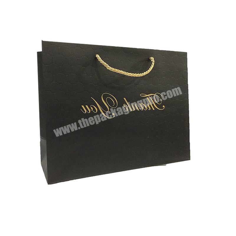 Wholesale paper bag manufacturers high quality gold stamping logo paper bag Black thank you paper bags