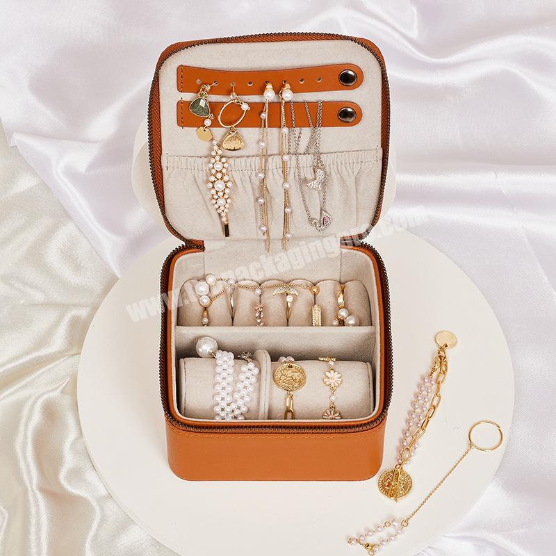 Women Travel Jewelry Organiser Case Storage for Rings Earrings Necklace Bracelets mirror leather jewelry box