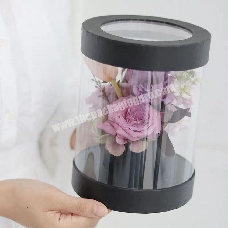 ZL Black Pink Luxury Round Plastic PVC Clear Cylinder Hat Box Cholyn Roses Packaging Soap Flower Gift Box