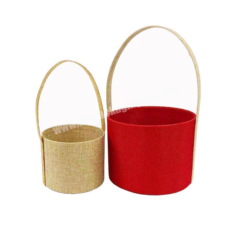 ZL Custom Christmas Cardboard Round Linen Flower Basket Candy Gift Basket With Handle