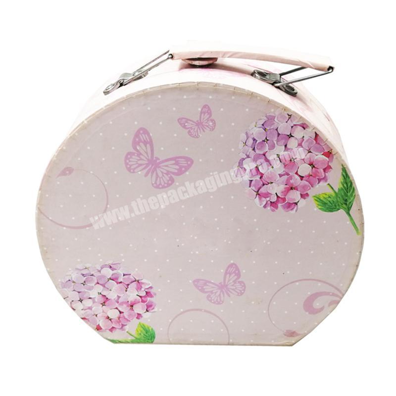 ZL Custom Gift Box Pink Cardboard Suitcase Metal Handle Button Lock Jewelry Hair Packaging Candy Wedding Box Print Luxury Flower