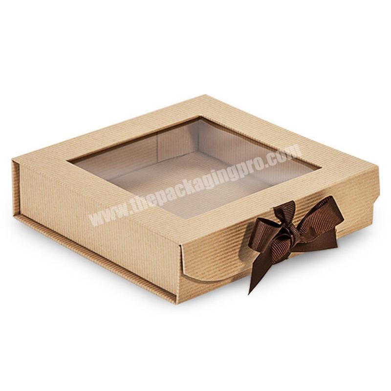 ZL Custom Luxury Packaging Jewelry Hair Extension Have Ribbon Closure And Clear Window Cardboard Flip lid Gift Box For Wedding
