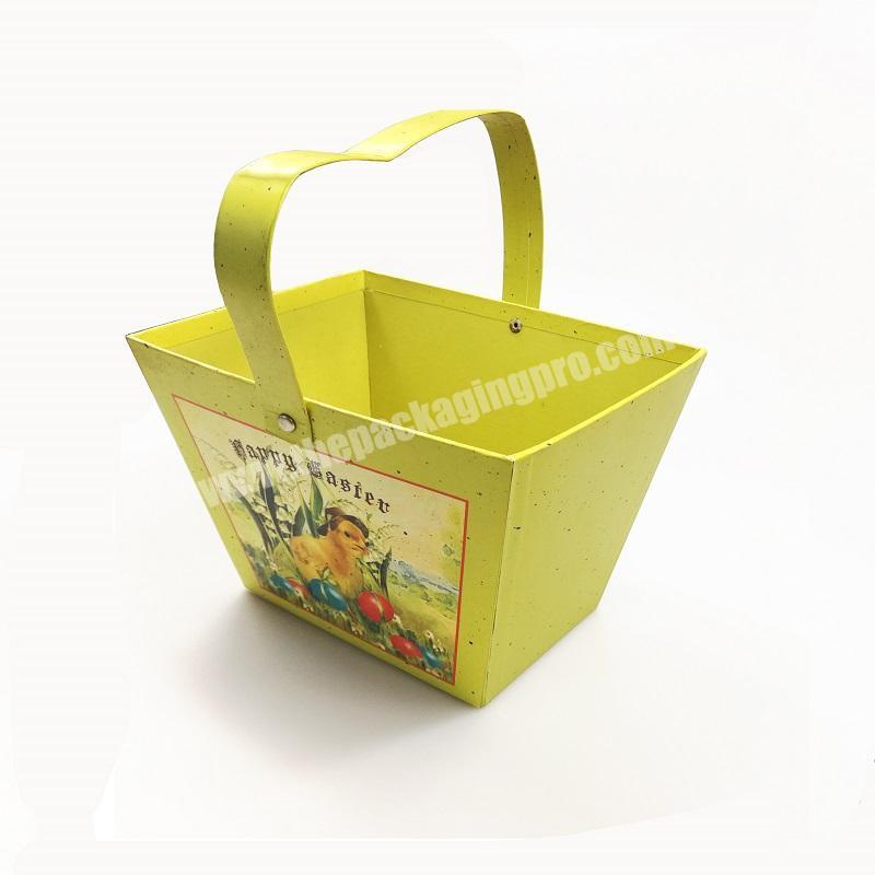 ZL Custom Vintage Green Trapezoid Cardboard Christmas Flower Basket Empty Gift Basket Supplies With Handle