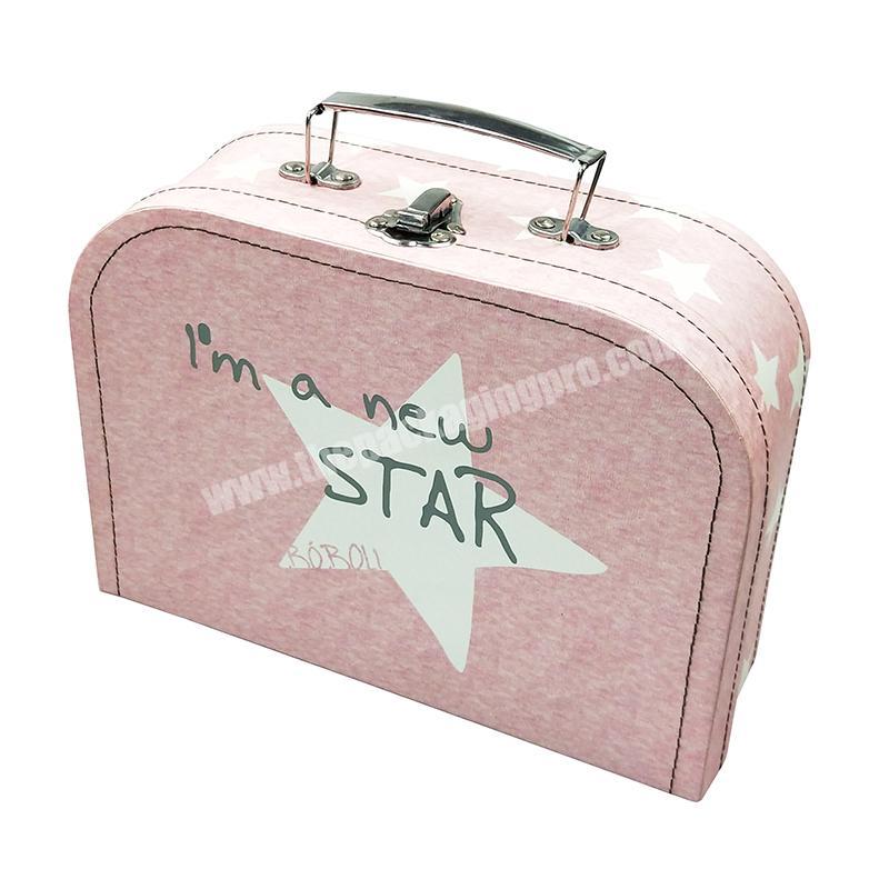 ZL Jewellery Storage Cosmetic Packaging Star Pink Square Gift Box With Handle Recycled Paper Cardboard Suitcase Boxes Wholesale