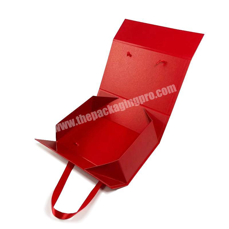 ZL OEM Custom Vintage Glitter Red Foldable Rigid Bridesmaid Wedding Chinese New Year Gift Packaging Flip Magnetic Box Ribbon