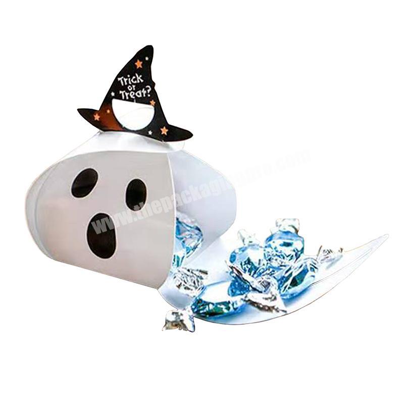 ZL Pack Custom Pumpkin White Ghost Cartoon Printed Pattern Foldable Mini Packaging Candy Cupcake  Gift Box For Halloween