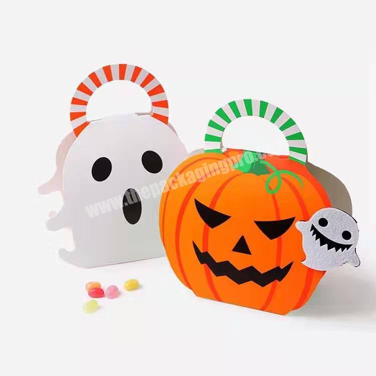 ZL Wholesale Custom Kids Chocolate Cookie Folding Paper Tote Bag White Ghost Halloween Pumpkin Candy Gift Box With Handle