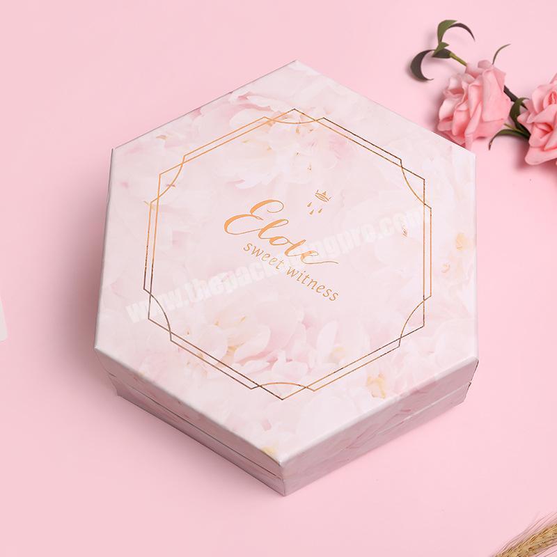 ZL Wholesale Hexagon Pink Craft Rigid Paper Present Packaging Boxes Sweet Candy Empty Luxury Wedding Gift Box