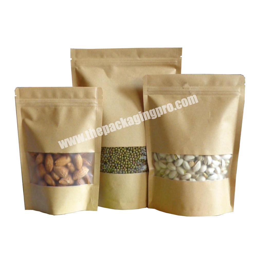 brown kraft paper bag pouches dried food packaging bags Zip lock stand up pouches china