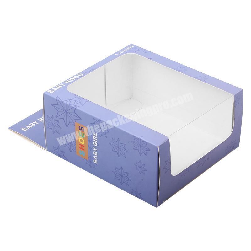 cheap foldable big clear window front toddler baby shoe box packaging baby blanket baby hat paper box