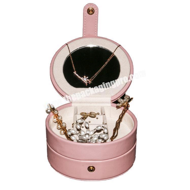 Small round jewelry box gift box jewelry leather custom logo printed mirror jewelry box armoire