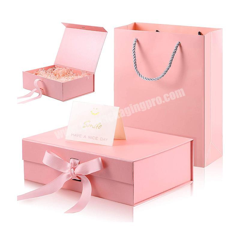 custom logo color size magnetic bridesmaid gift box packaging with ribbon