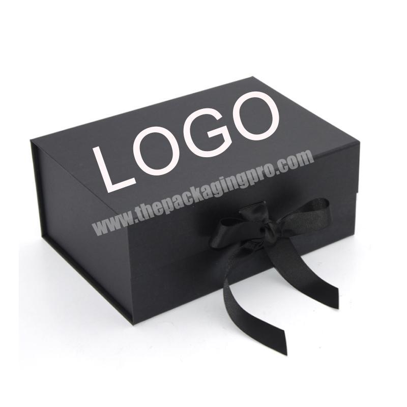 custom logo luxury foldable package printed large gift black folding mailer magnetic paper shipping packaging box with ribbon
