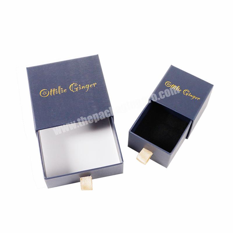 custom logo printing gold foil matte blue luxury custom made jewelry packaging rigid gift drawer sliding paper box