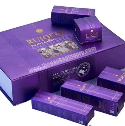 custom made gold foil logo gloss purple drawer sliding gift box set with foam insert for jewellery
