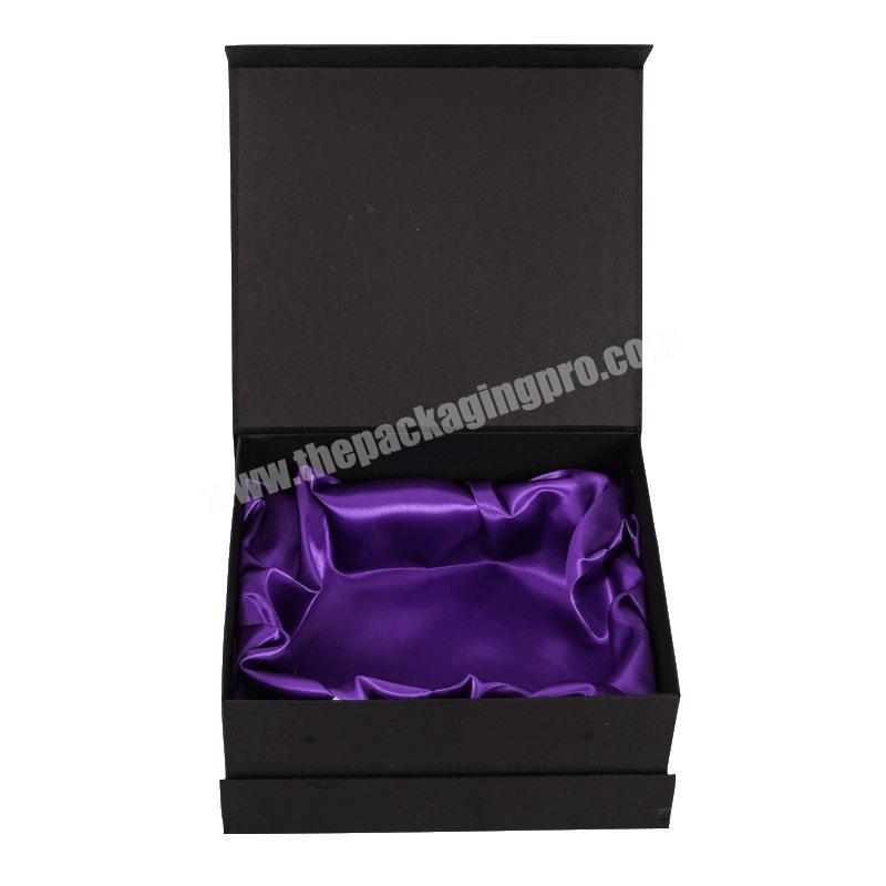 custom matte black magnetic closure hair extension box cosmetic skincare packing satin liner gift packaging box