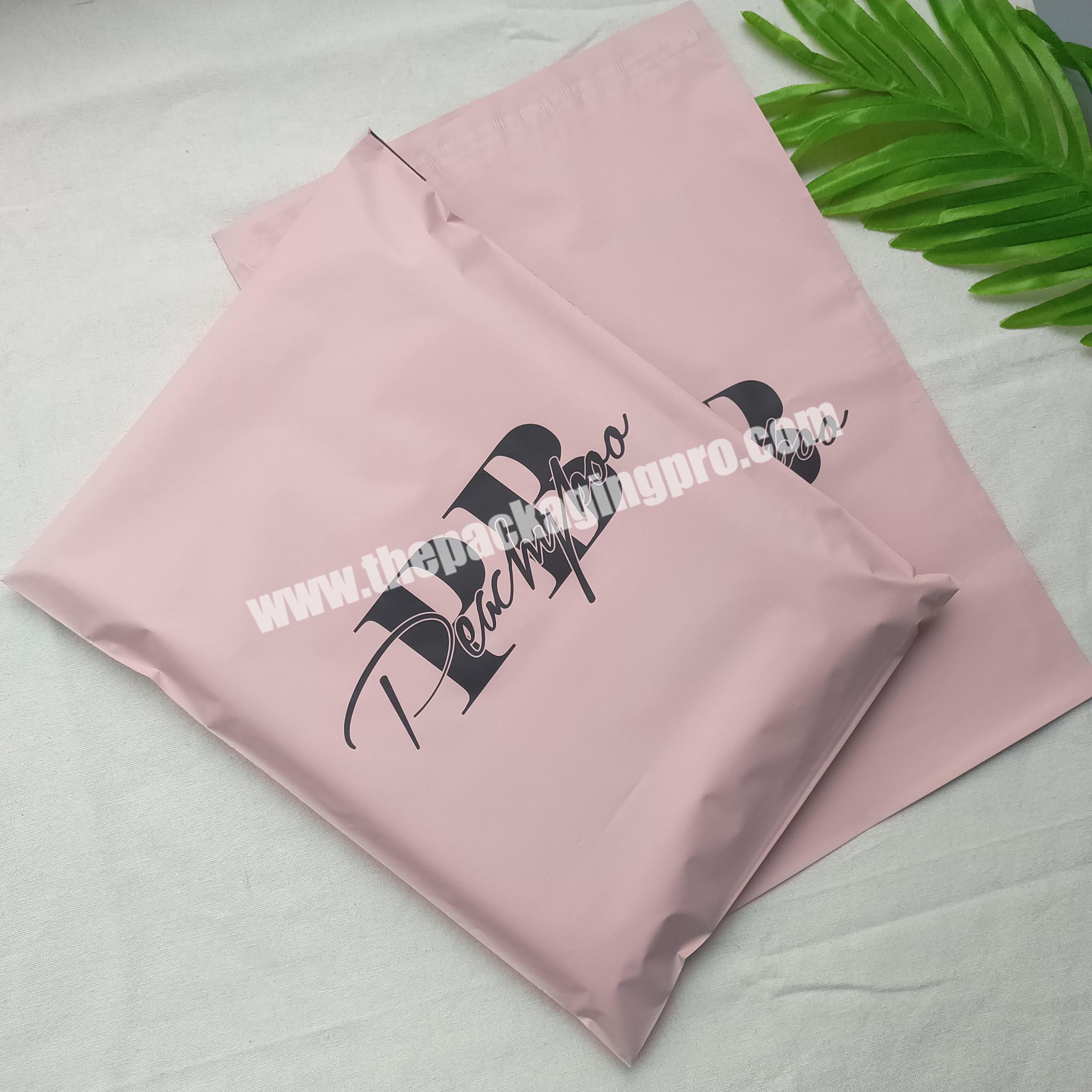 custom print  pink color biodegradable poly mailer bag with black logo plastic shipping packaging bag for courier