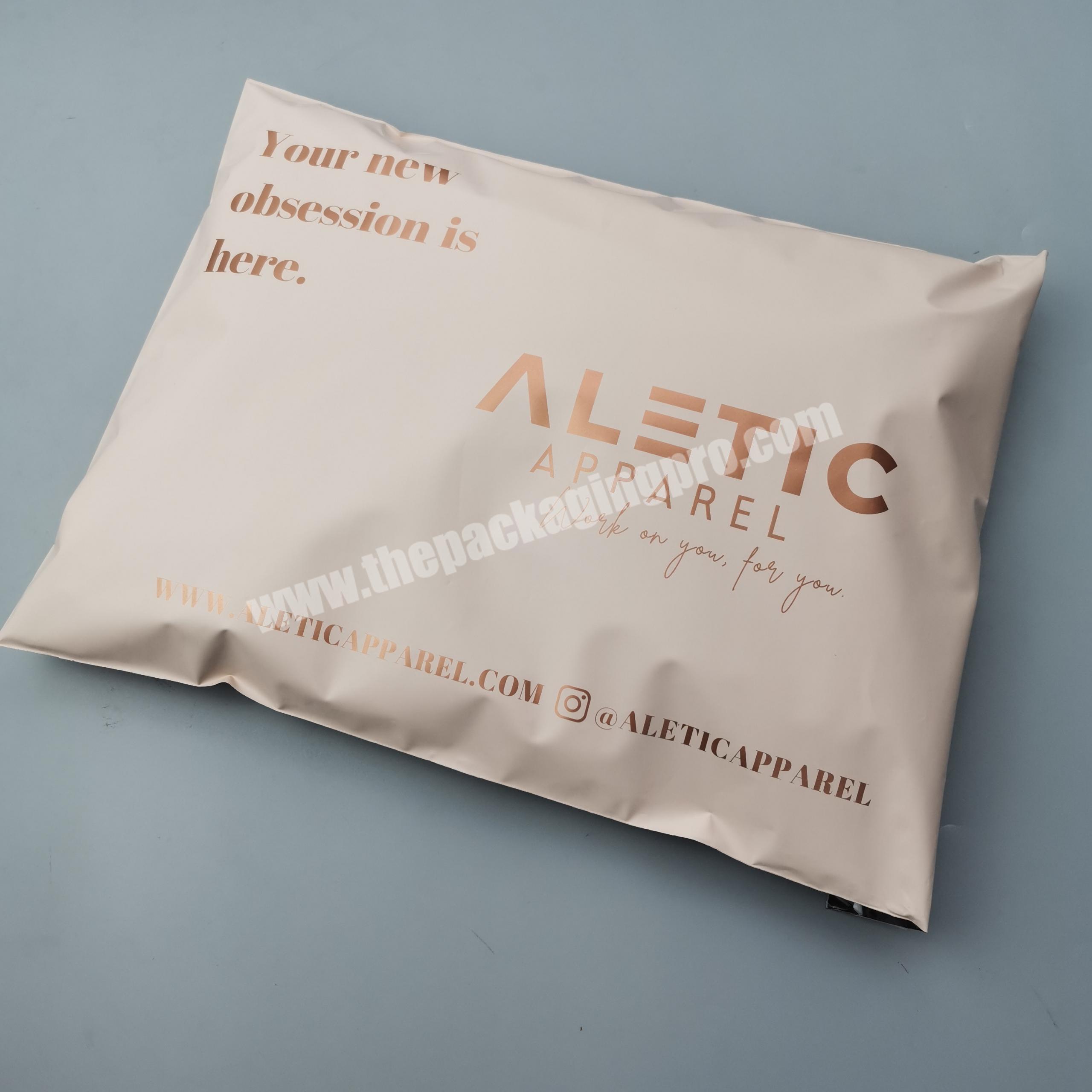 custom printed 100% biodegradable poly mailers bags shipping bag with rose gold  logo  for clothing