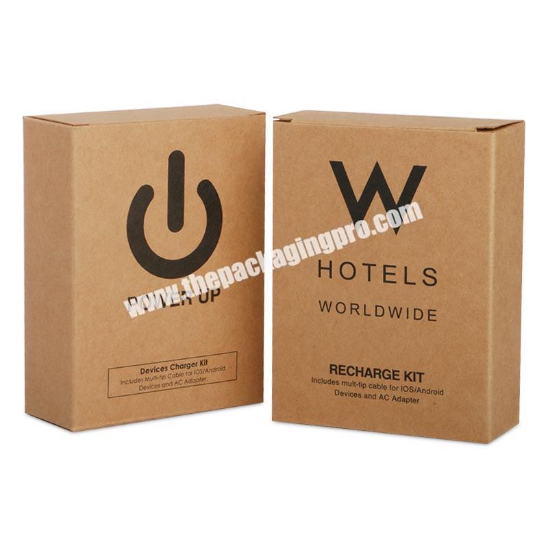 Black color logo printing customized hotel charge cable packaging brown kraft paper gift boxes