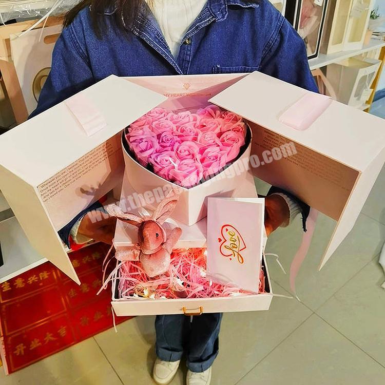 custom unique jewelry gift box packaging flowers luxury double layer flower hat box with drawer