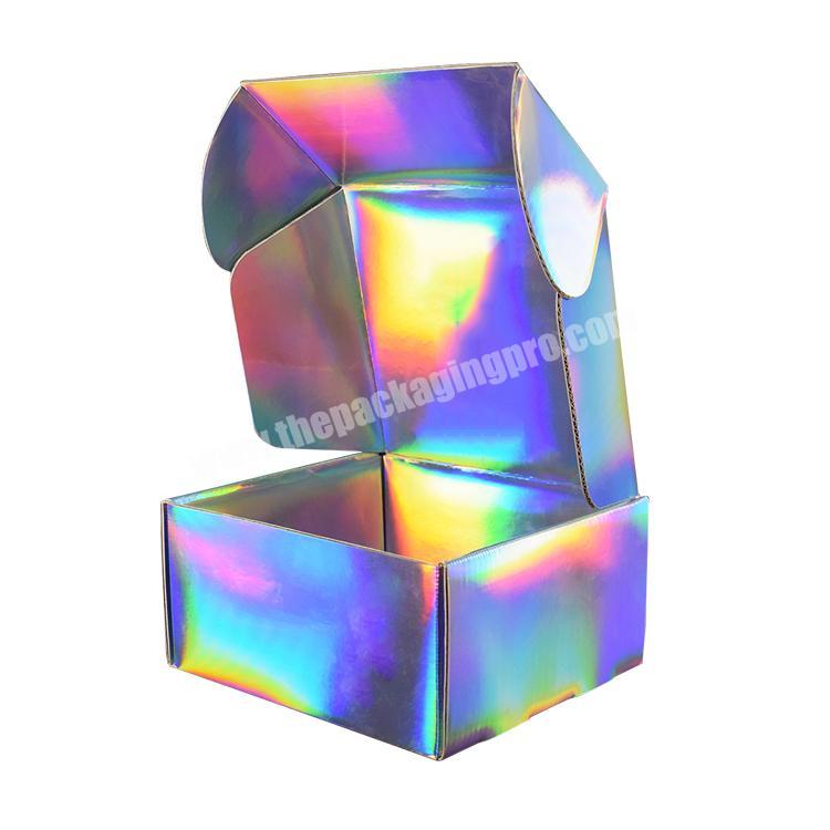 customized holographic Iridescent small beauty packaging clothes wholesale shipping box with logo print