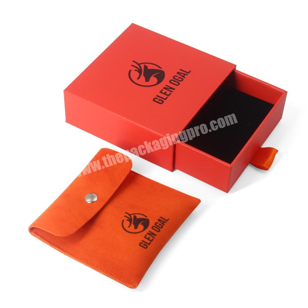 eco friendly customised white slide jewellery box packaging set with pouch