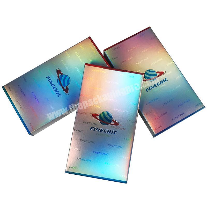 free design Neon rainbow holographic embossed foil laser paper luxury packaging box