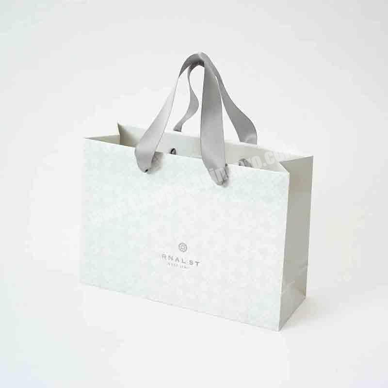 free design custom logo white paper bag  with ribbon handle