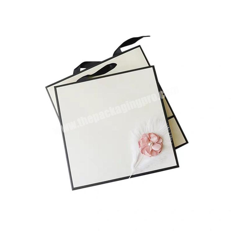 luxury cardboard folding jewelry white black gift packaging box with lid and ribbon tie
