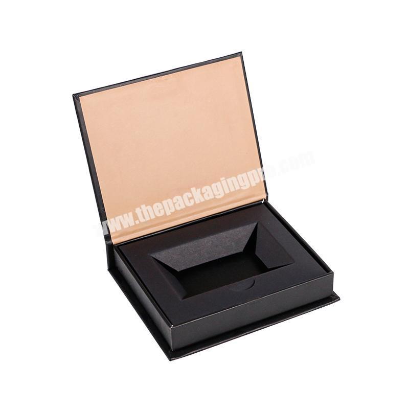 luxury custom matte lamination black color paper gold foil design magnetic closure book shape gift boxes with paper insert