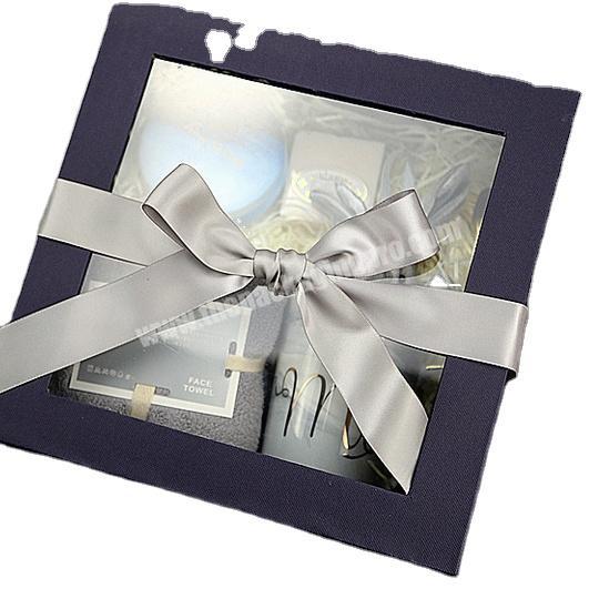 luxury custom plastic PVC window paper gift packaging box with ribbon