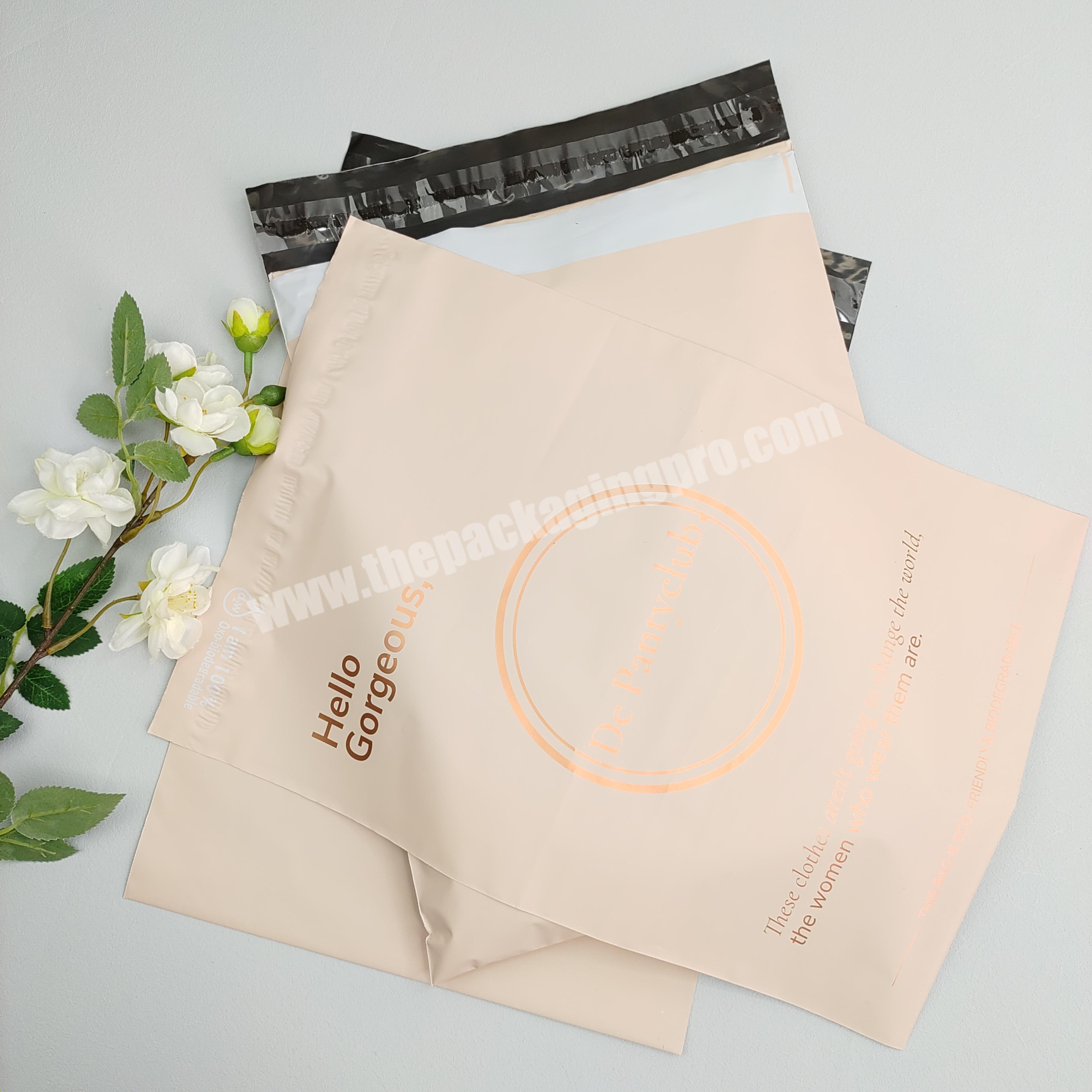 luxury custom print  peach color biodegradable poly mailer bag with rose gold logo plastic shipping packaging bag for postal