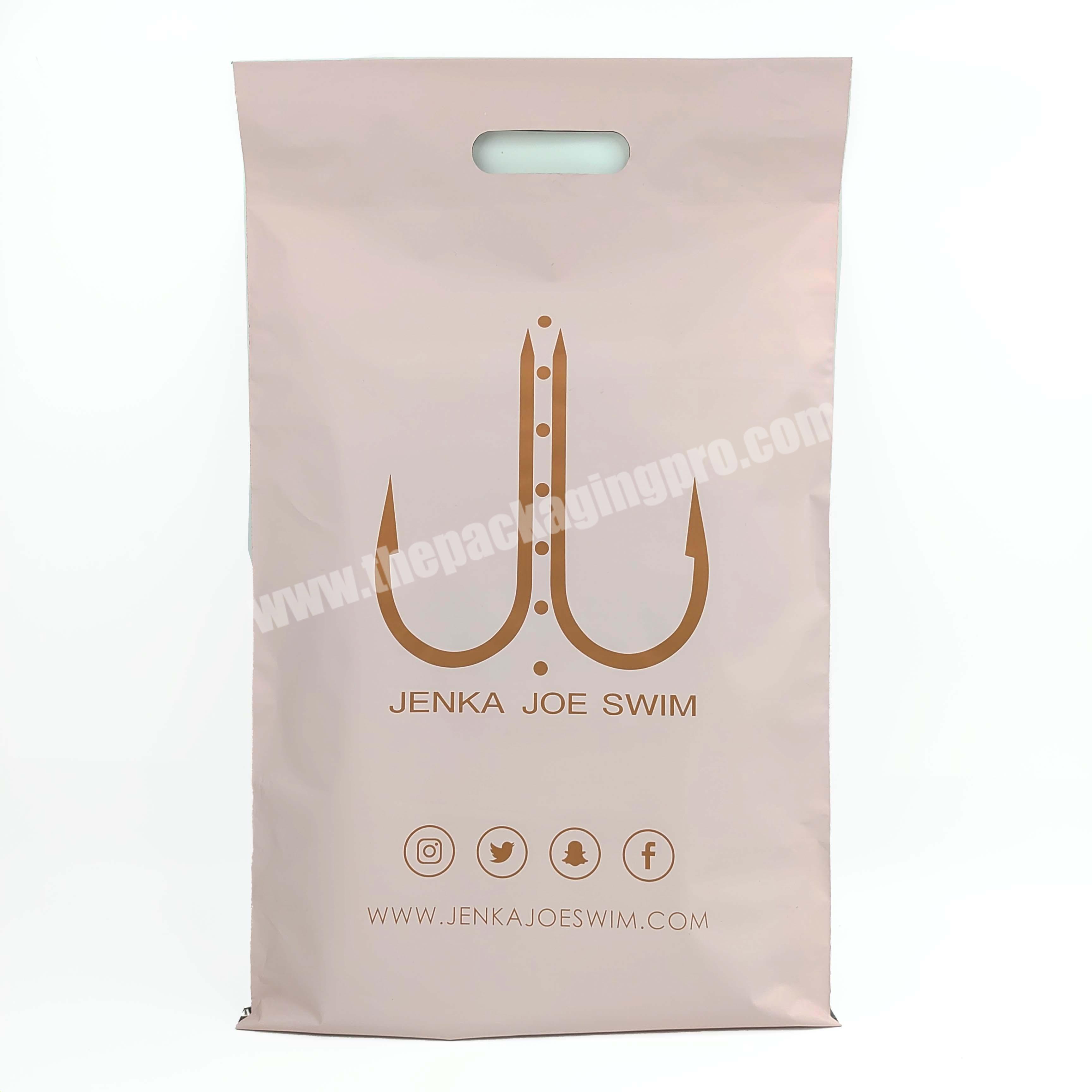 matte pink biodegradable custom print rose gold  clothing poly mailer envelope plastic package shipping bag with handle