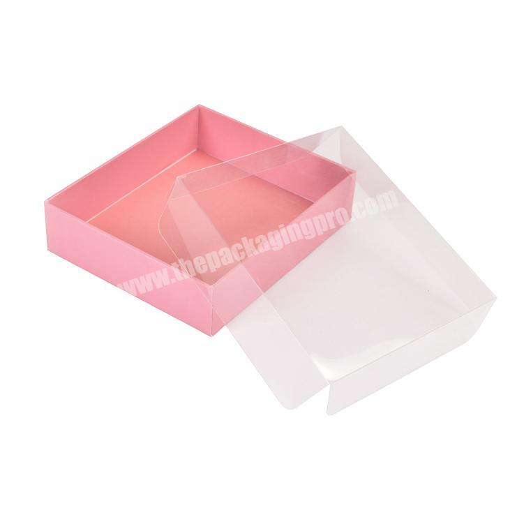 new design square cosmetic display pastry cake scarf tie  hair clips cookie packaging gift box with clear pvc lid