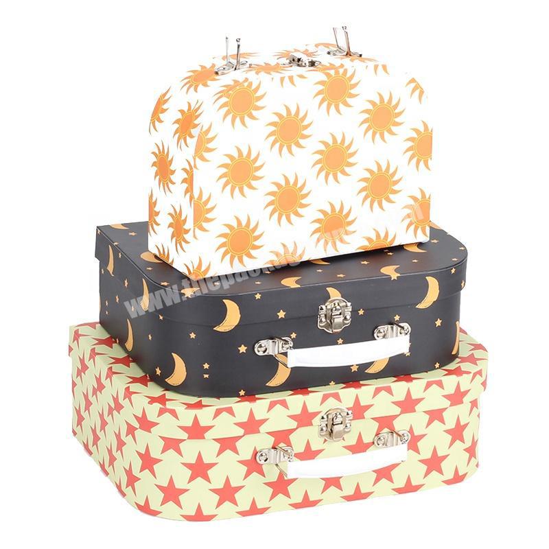 Custom cardboard paste box 3boxes set suitcase flower box cardboard luxury small box packaging