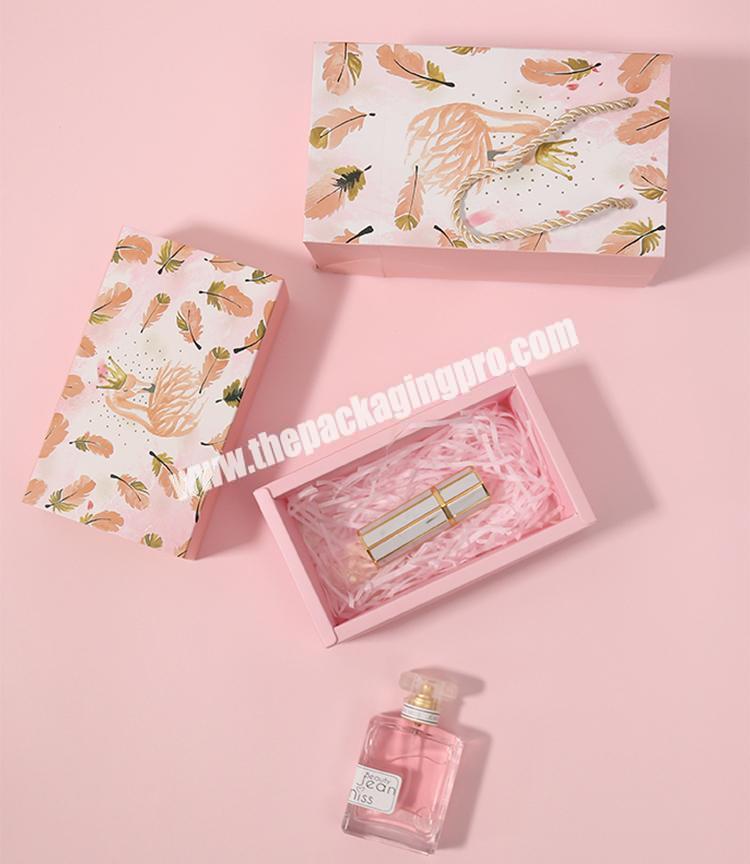 custom pink white eco friendly cosmetic gift packing set product packaging for perfume 